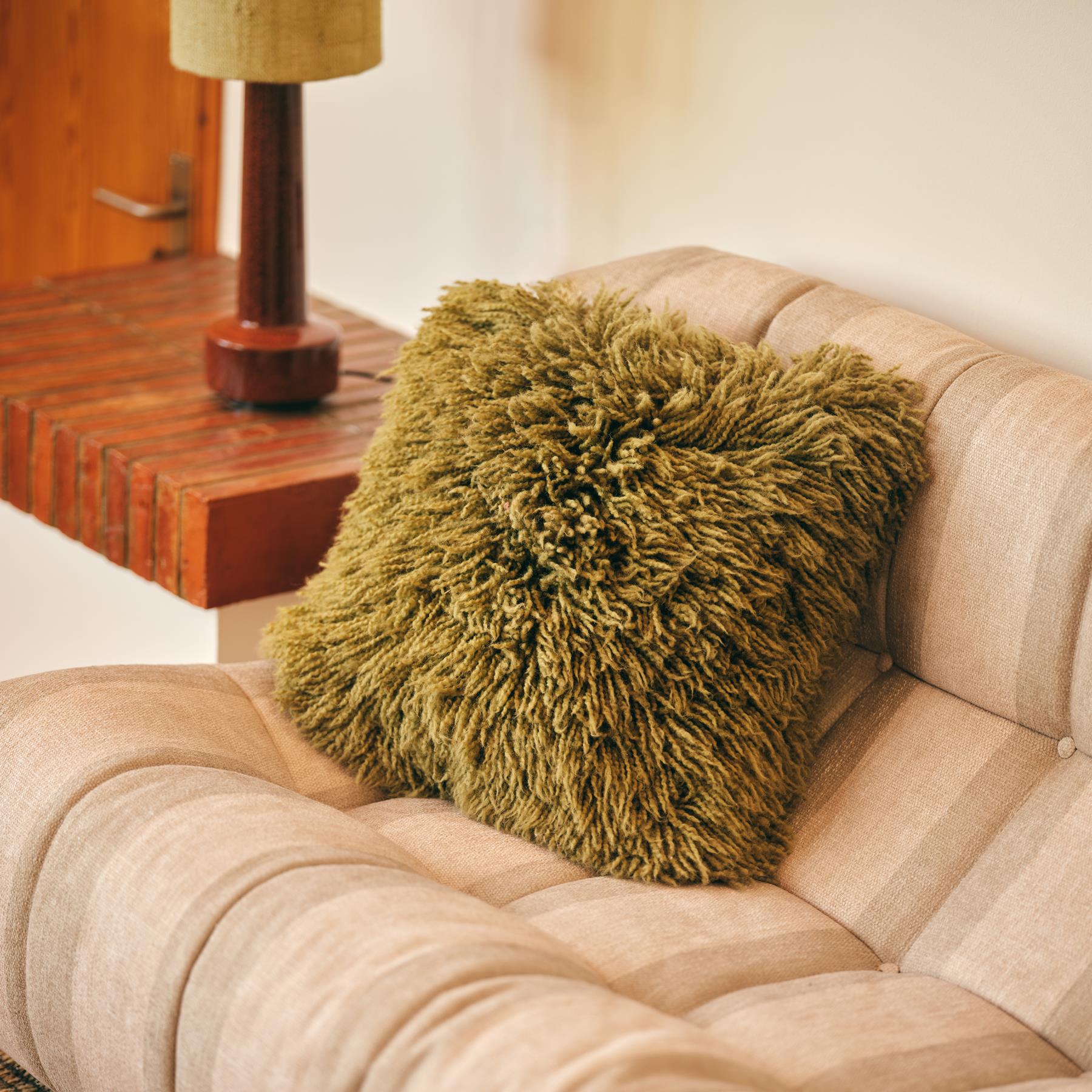 HKliving Fluffy Sierkussen 50 x 50 cm - Olive