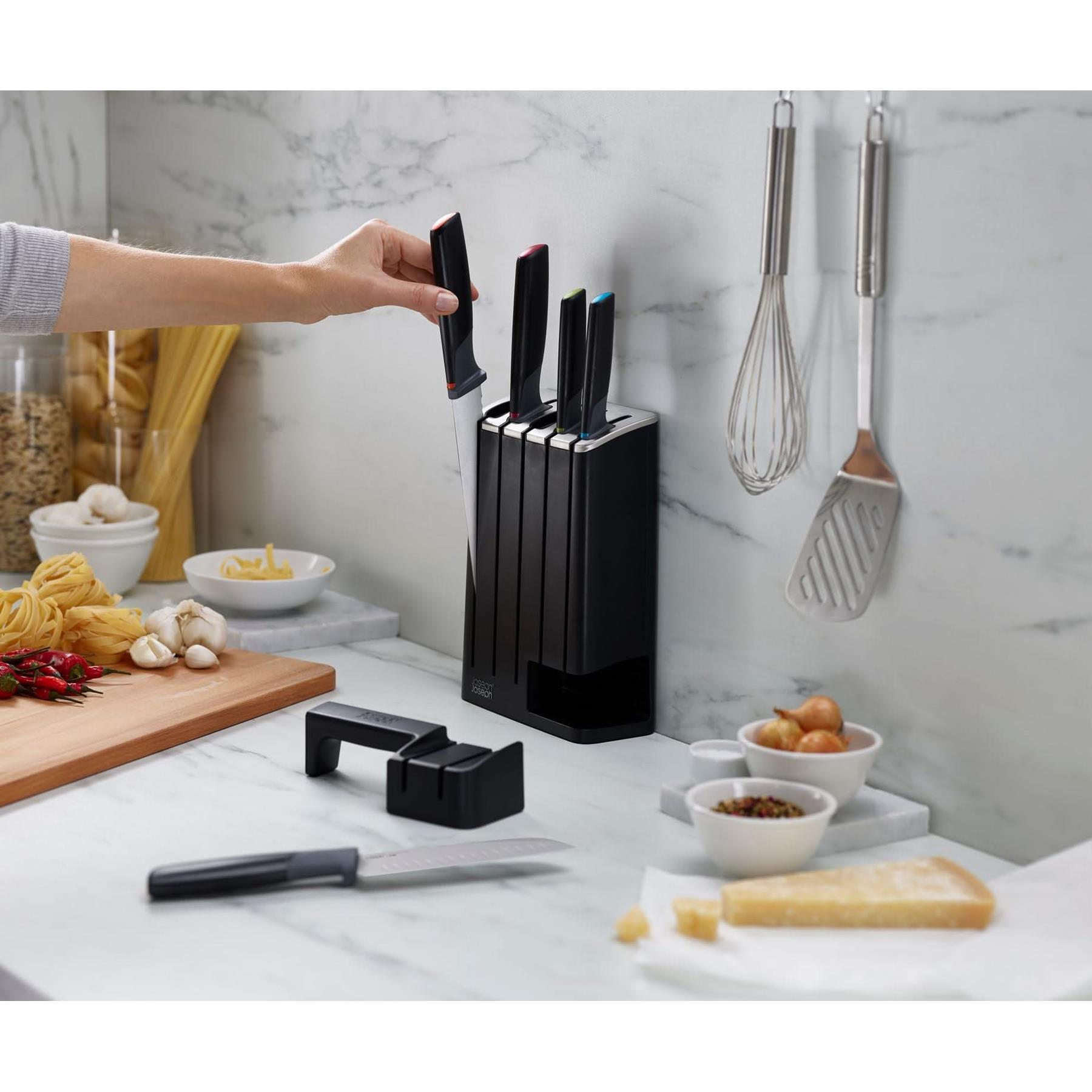 SlimBlock met Set van 5 Elevate Messen - Zwart - Joseph Joseph