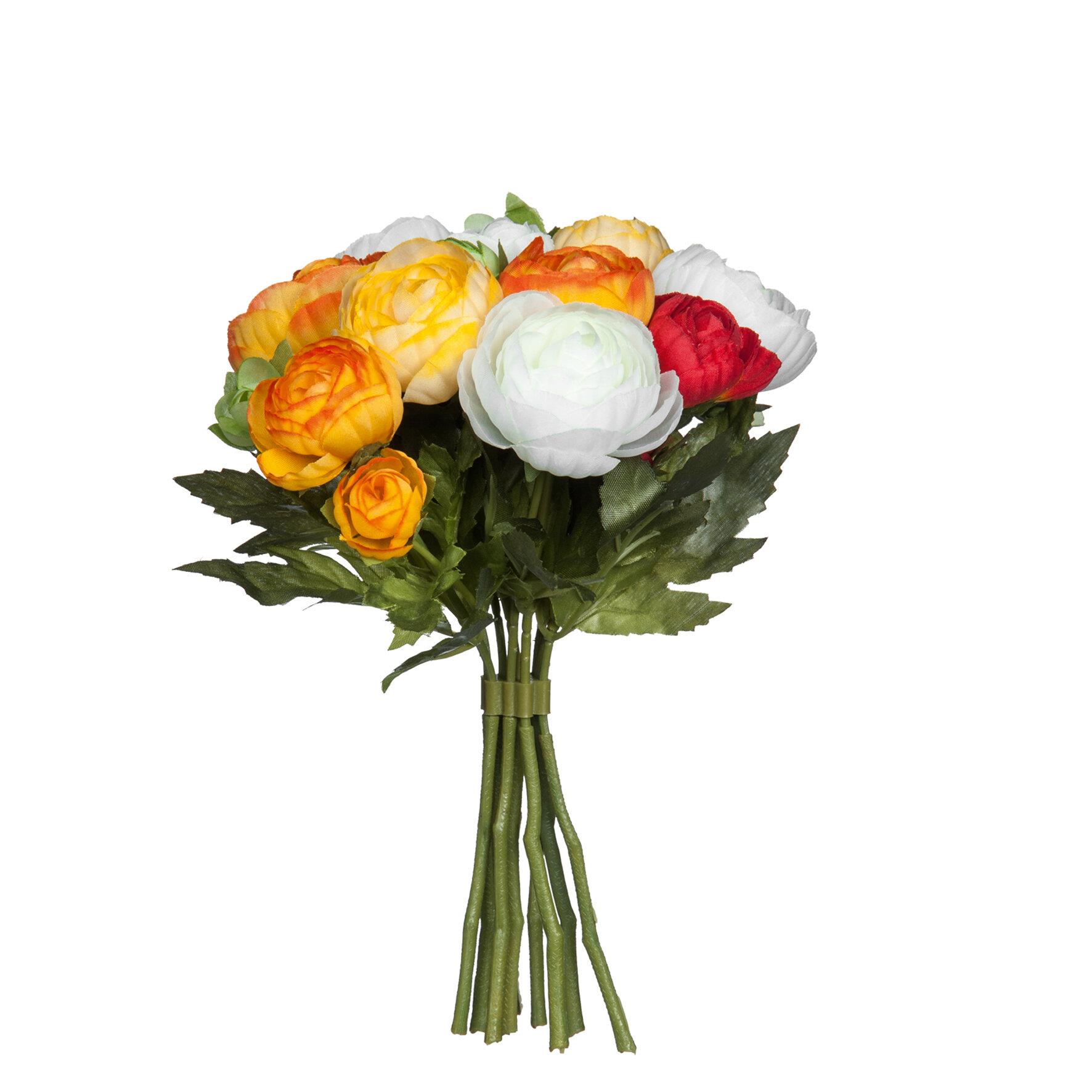 Mica Decorations Ranonkels Kunstbloemen Boeket - H22 x Ø19 cm - Oranje