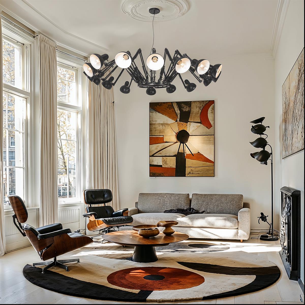 QAZQA Industriële hanglamp zwart 16-lichts verstelbaar - Hobby Spinne