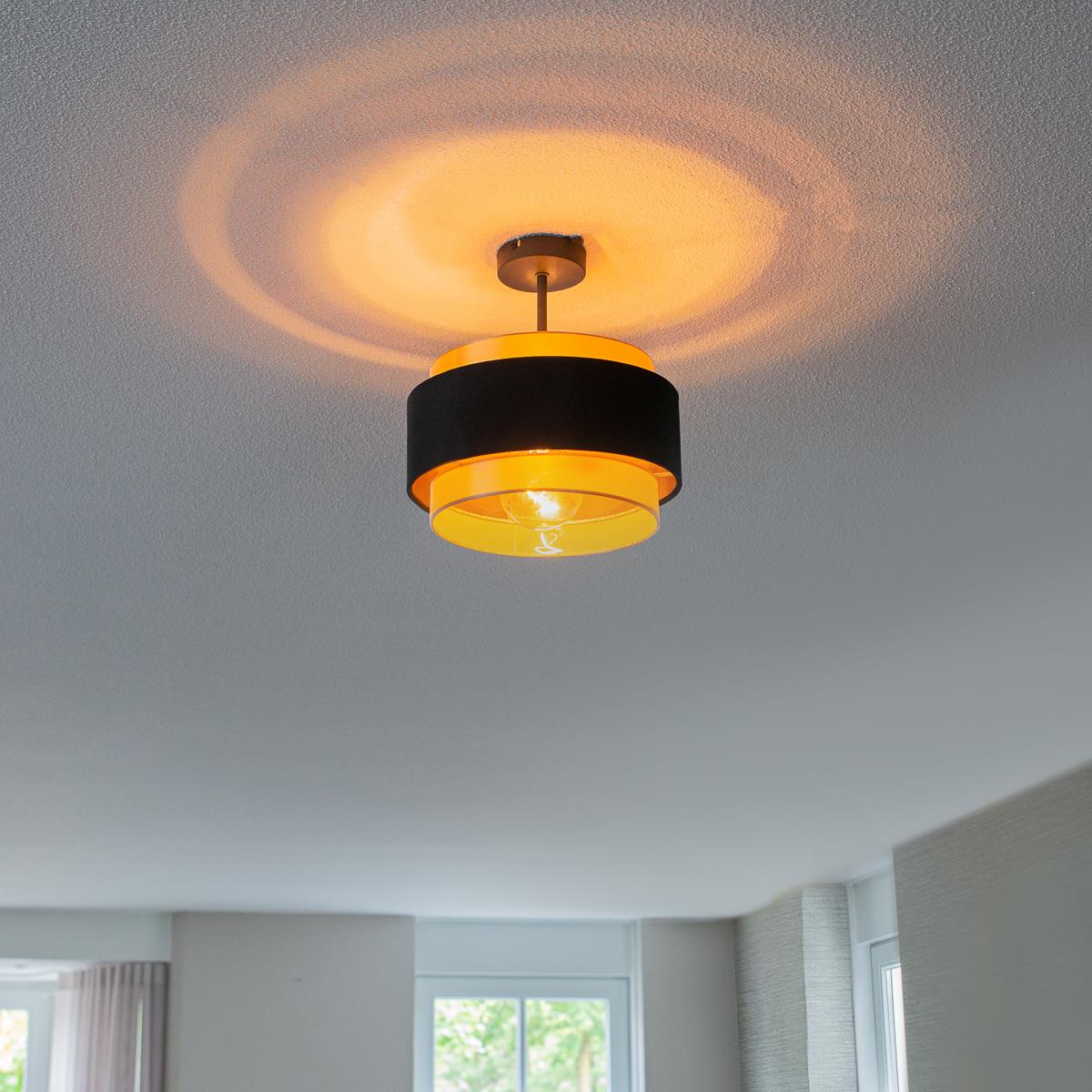 QAZQA Moderne plafondlamp zwart met goud - Elif