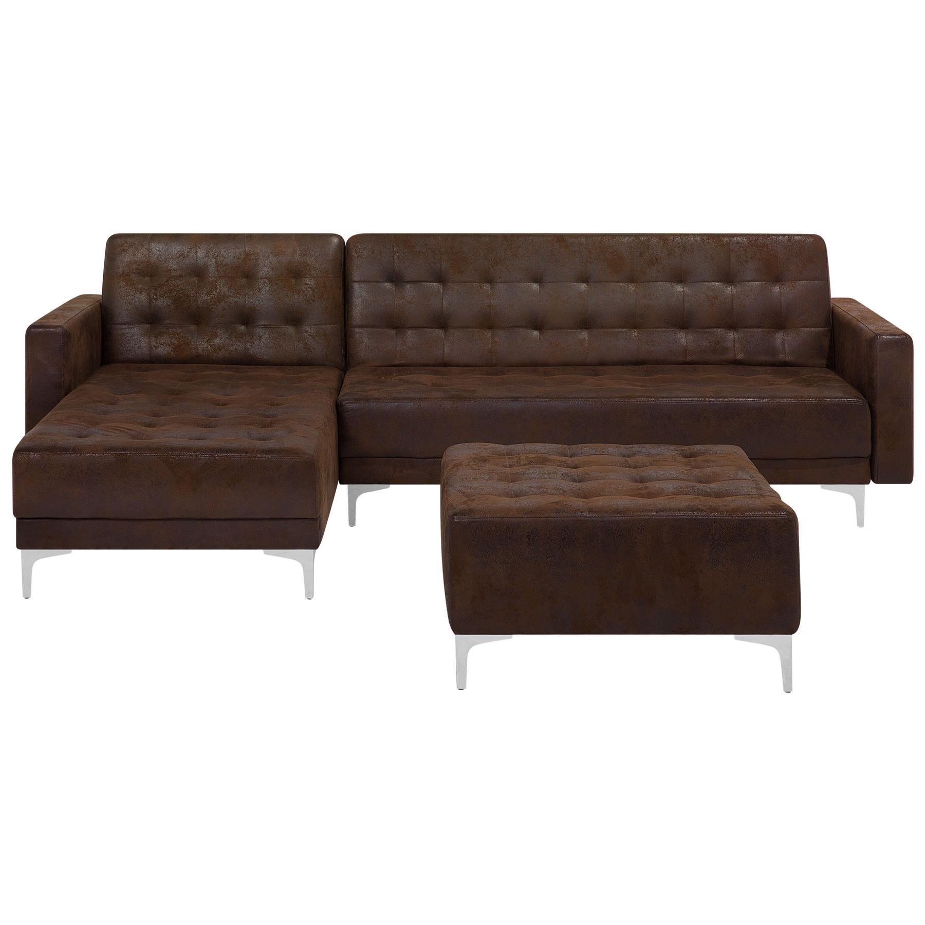 Beliani-ABERDEEN-Hoekslaapbank hocker-Bruin-Rechts-267 cm-Kunstleer