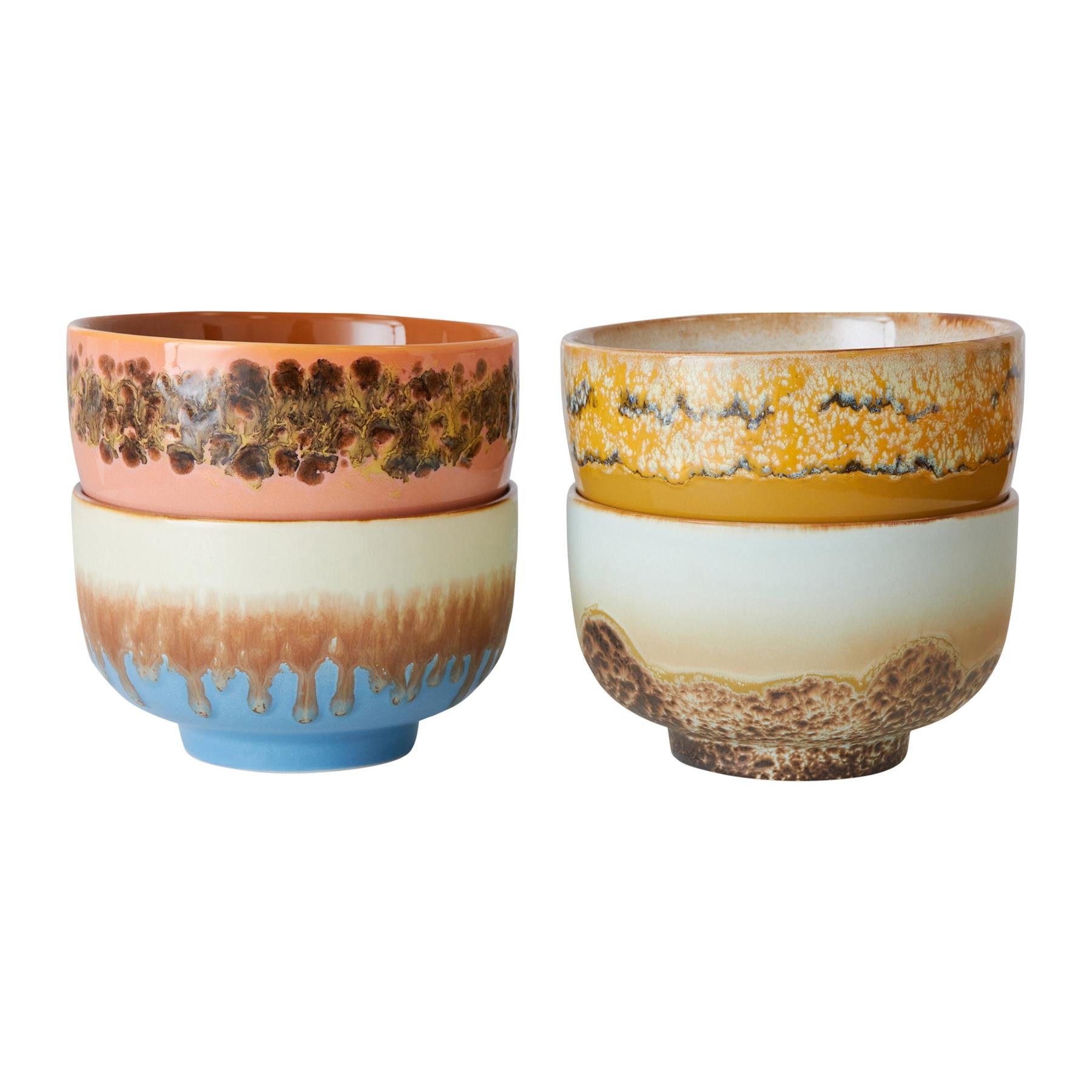 HKliving 70's Noodle Kommen Ø 13,5 cm - Set van 4 - Seabreeze
