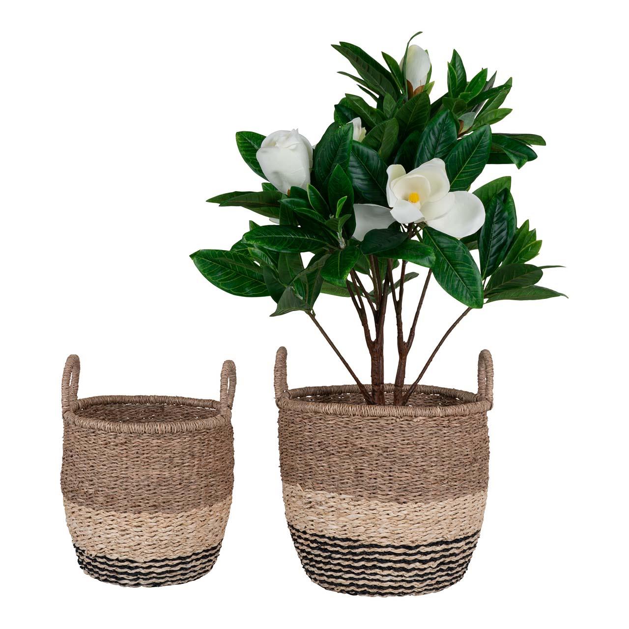 Hioshop Lima mand set van 2 stuks. zeegras naturel, bruin, zwart.