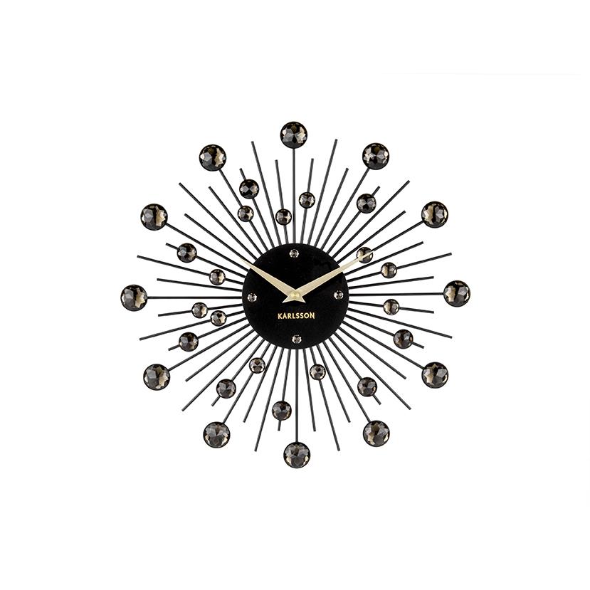 Karlsson - Wandklok Sunburst - Kristal - Zwart - Medium - Ø30cm