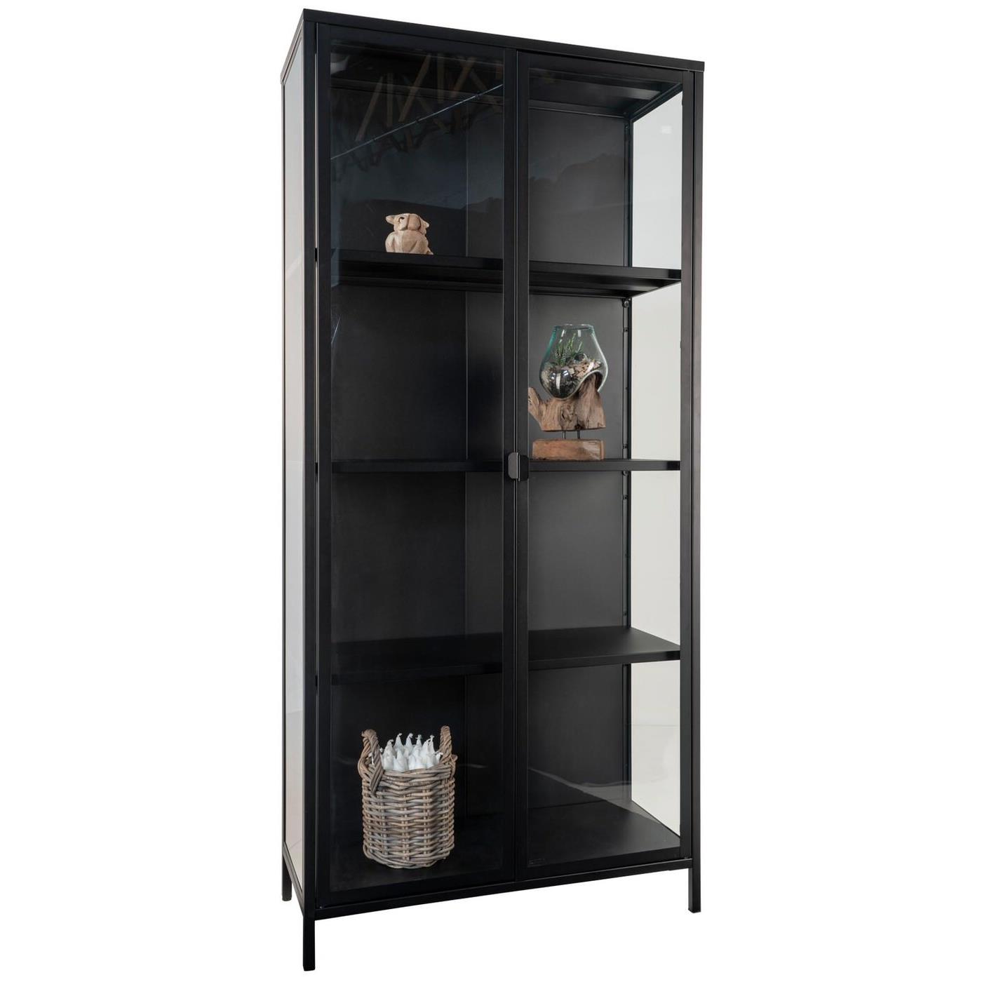 House Nordic Brisbane Zwart | Glas Vitrinekast H175 cm