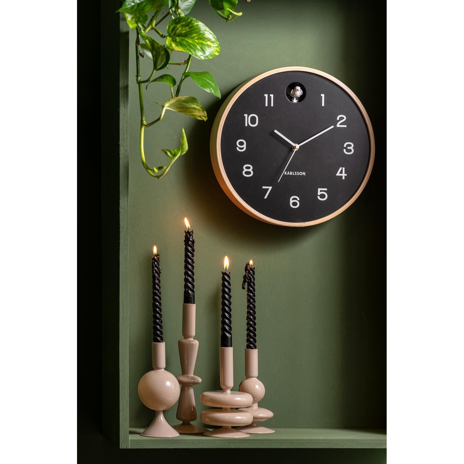 Karlsson - Wall clock Natural Cuckoo birch wood black