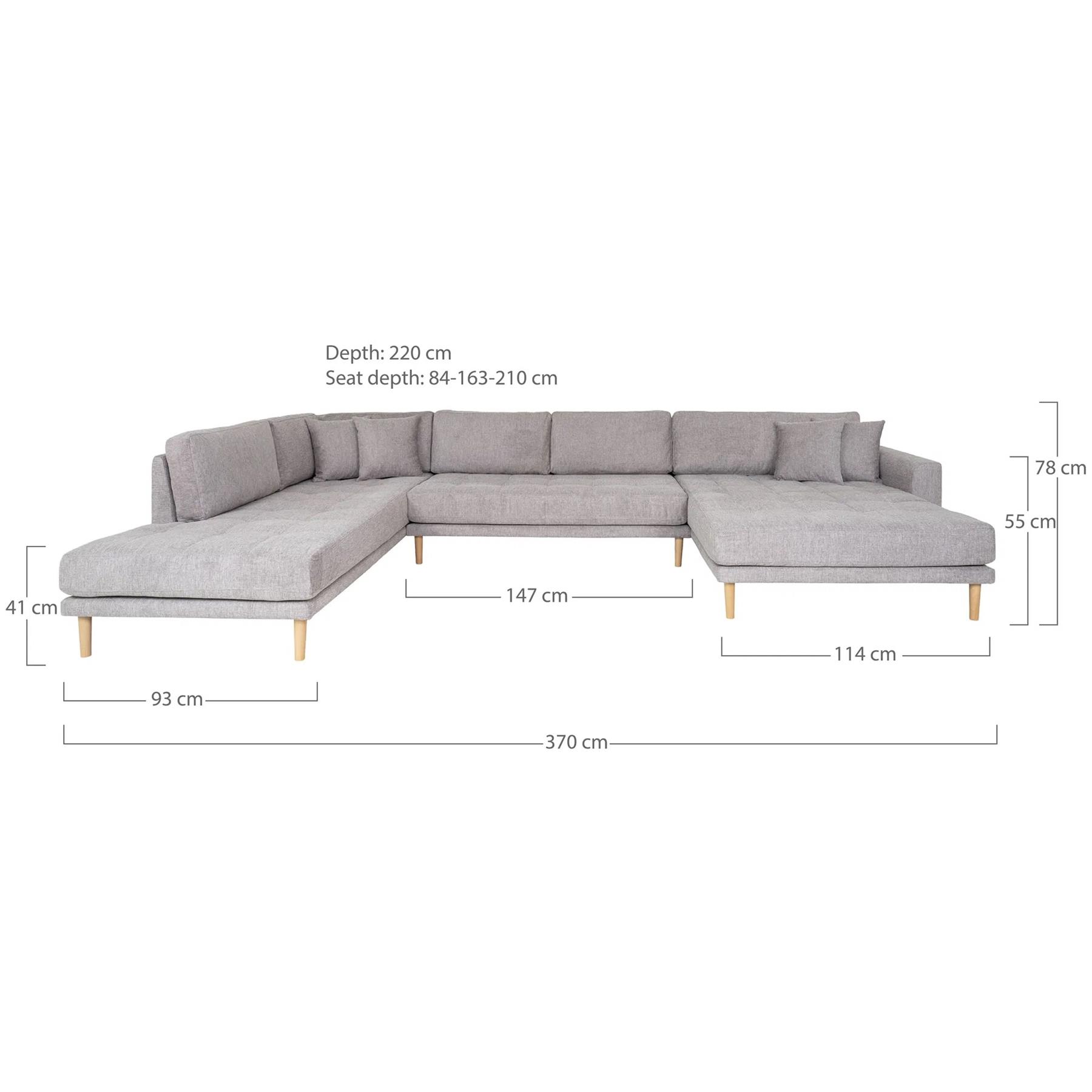 House Nordic - U-Bank Lichtgrijs - Open Einde Rechts - 370x220x76cm