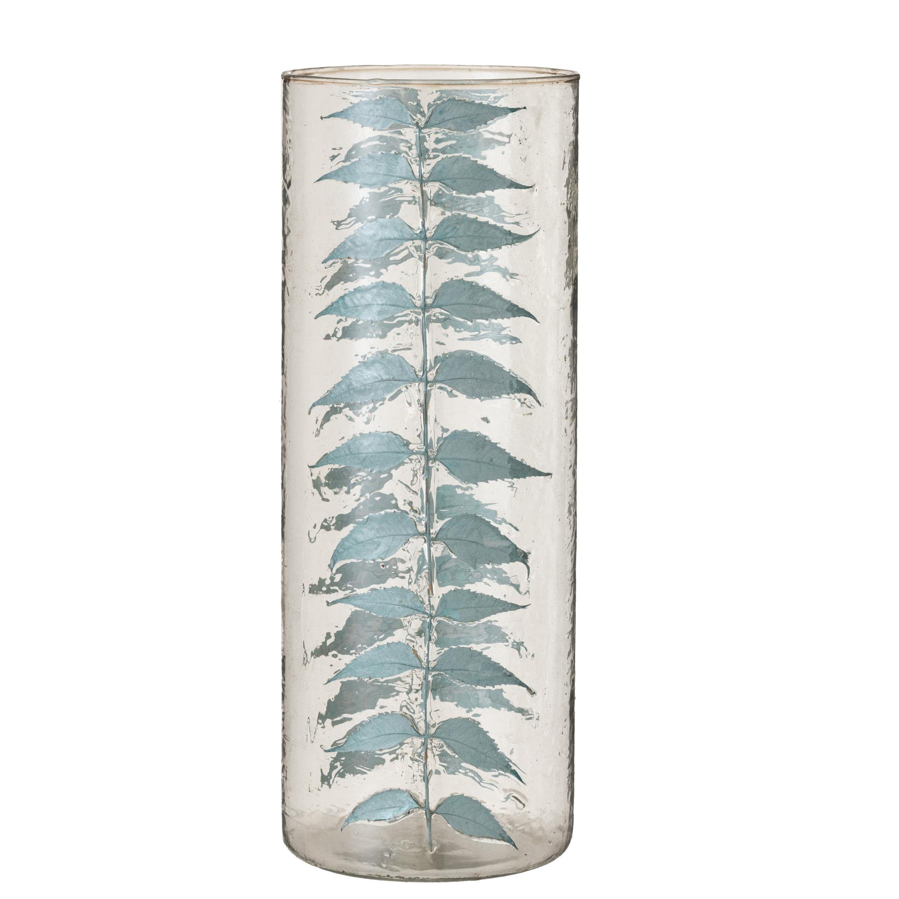 J-Line - Vaas Blauw Blad Glas Large - 16x16x42.5cm