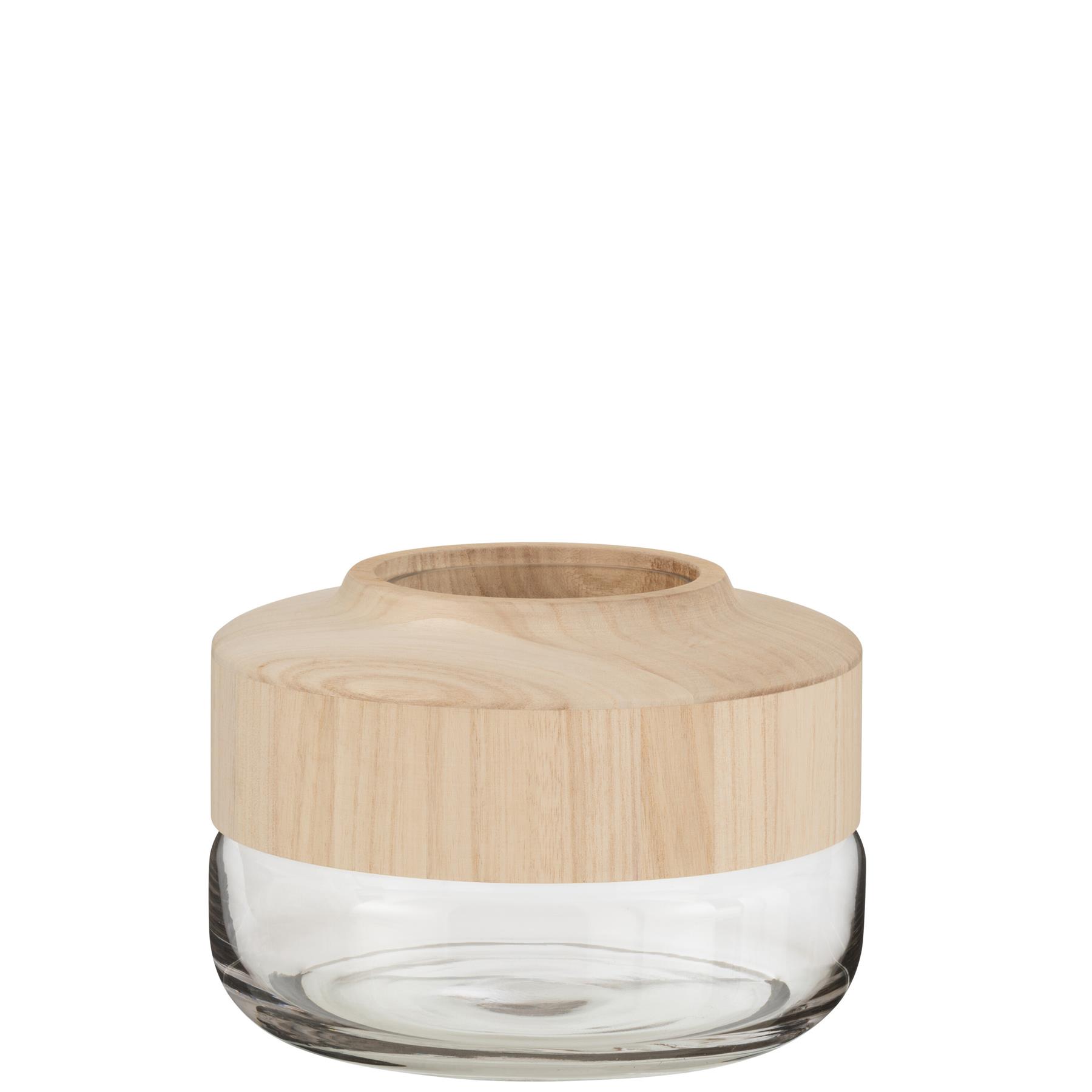 J-line - Vaas Breed Laag Hout|glas Lichtbruin - 25x25x17.5cm
