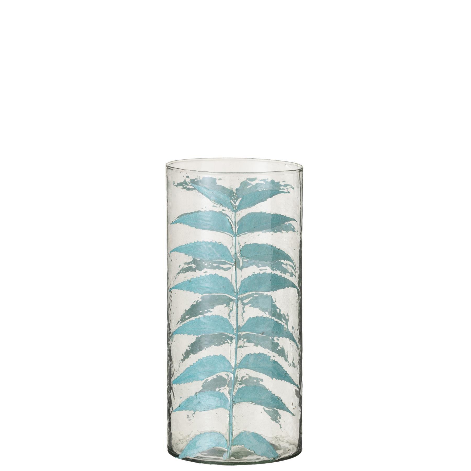 J-Line - Vaas Blauw Blad Glas Medium - 14x14x30cm