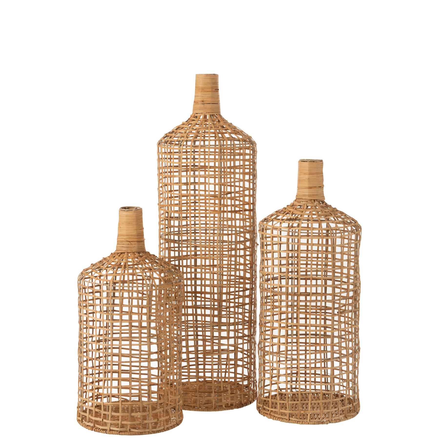 J-Line - Set Van 3 Vaas Decoratie Bamboe Naturel - 25x25x80cm