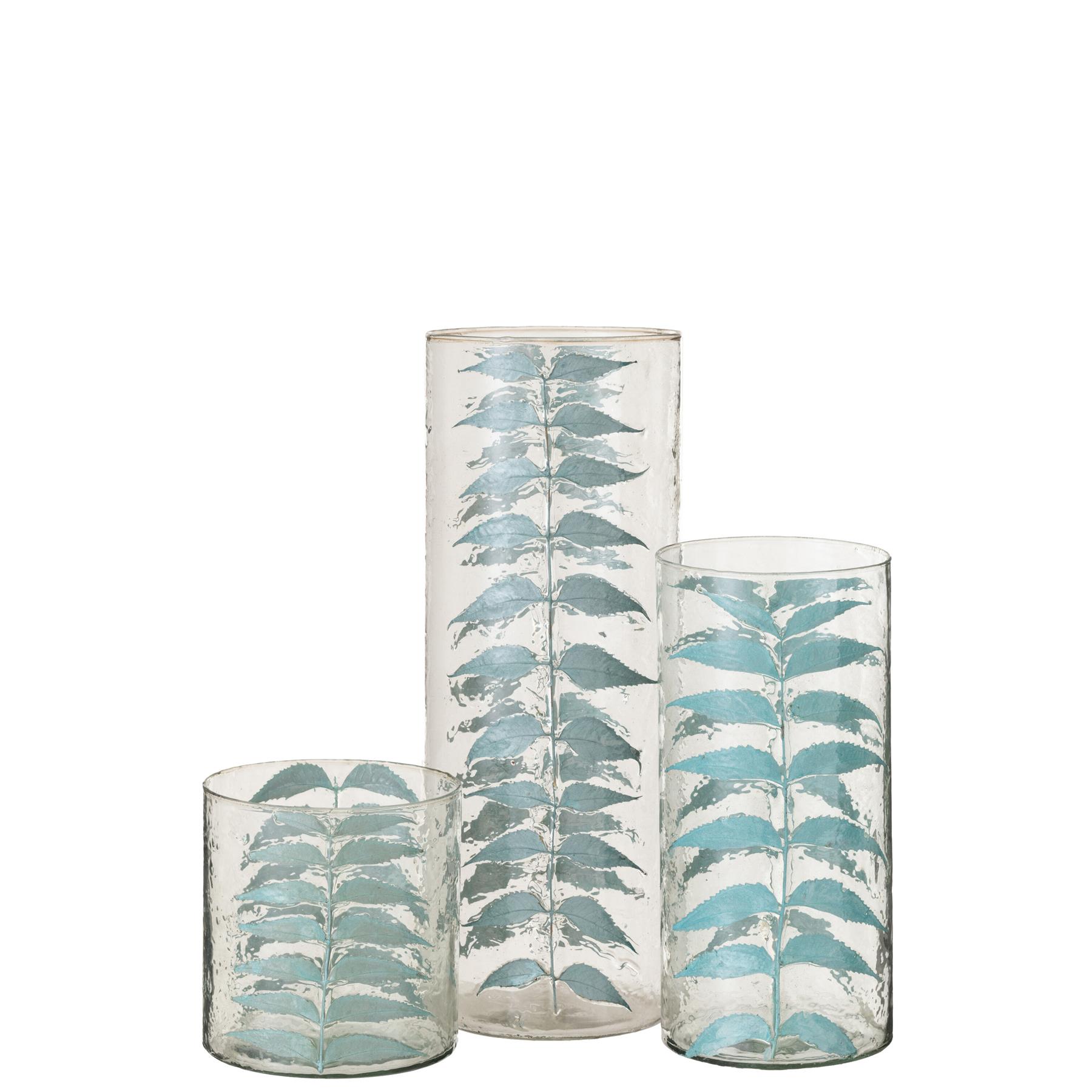 J-Line - Vaas Blauw Blad Glas Large - 16x16x42.5cm