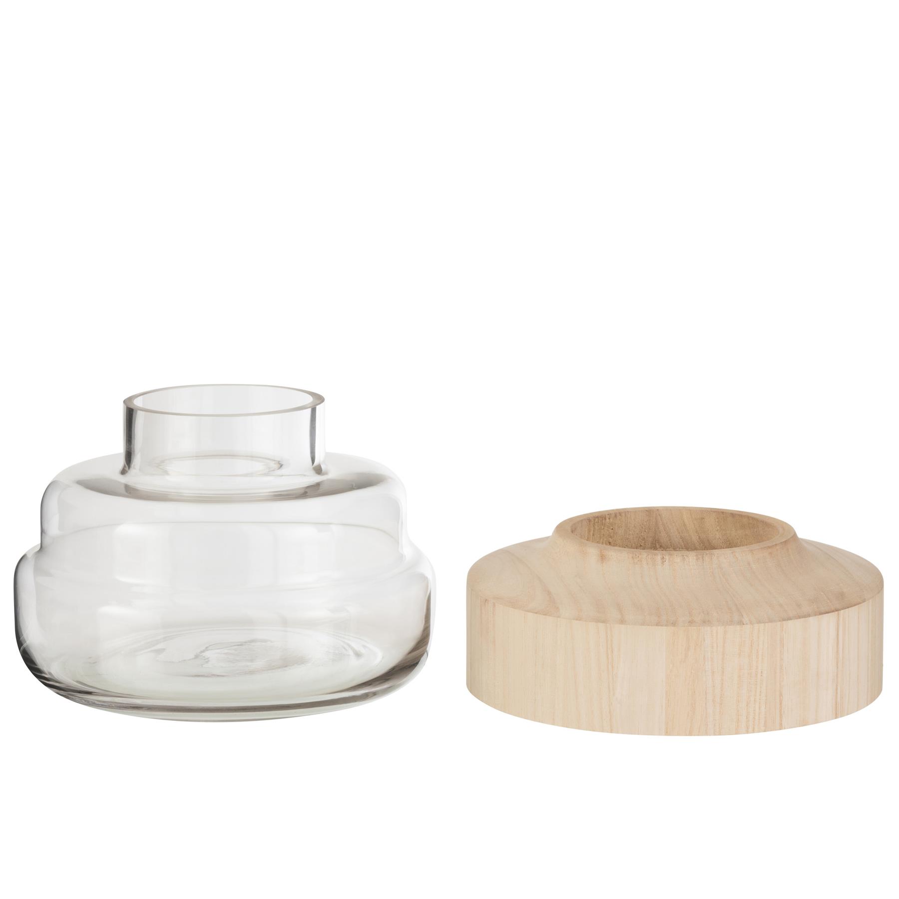 J-line - Vaas Breed Laag Hout|glas Lichtbruin - 25x25x17.5cm