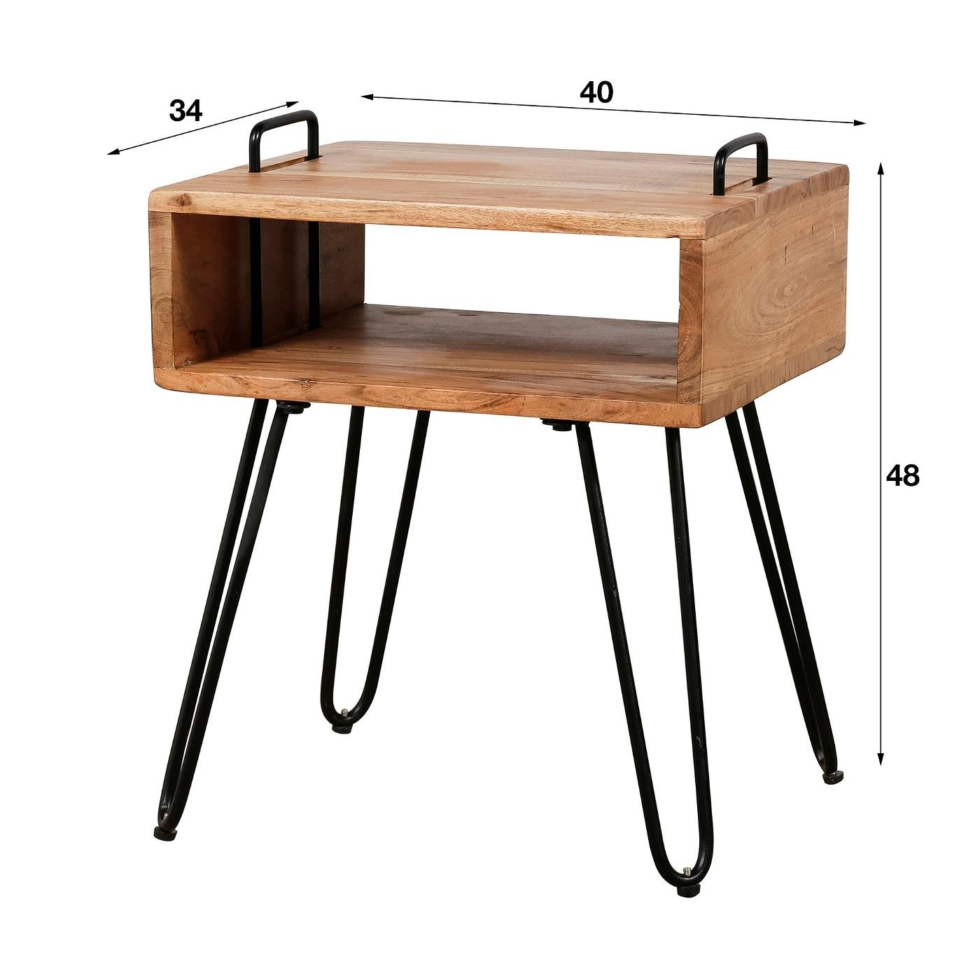 Giga Meubel - Nachtkastje Acaciahout - Metaal - 40cm - Kast Quadro