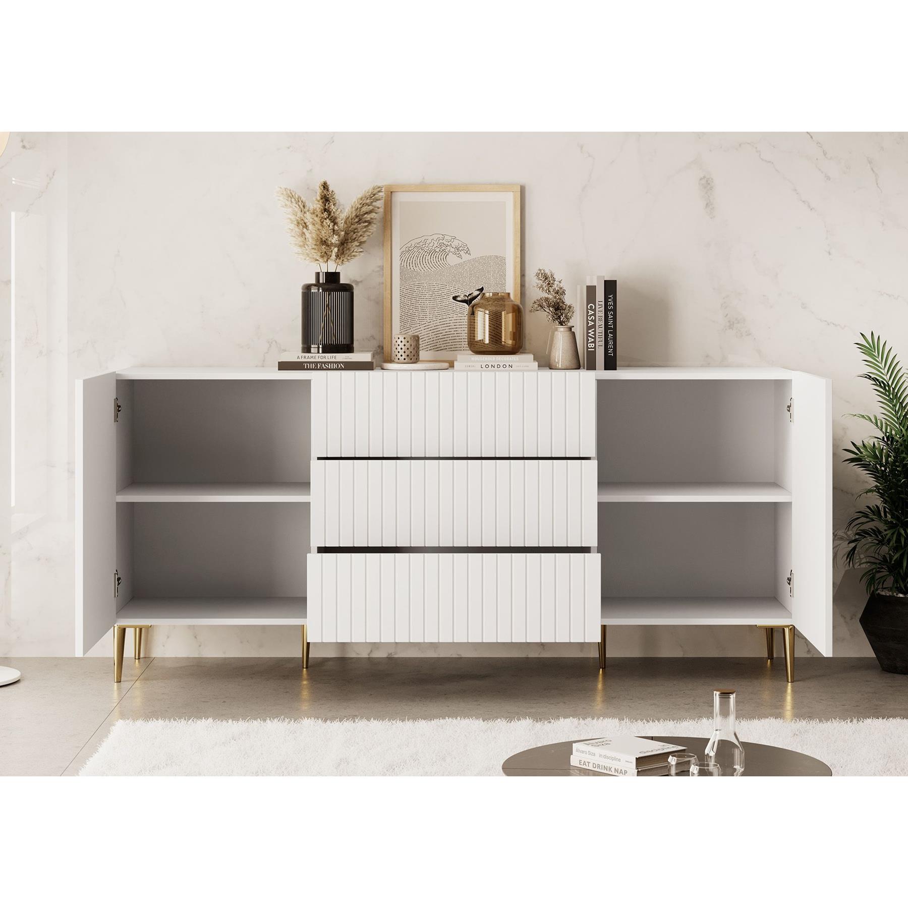Meubella Dressoir King - Wit - 180 cm - Met lades