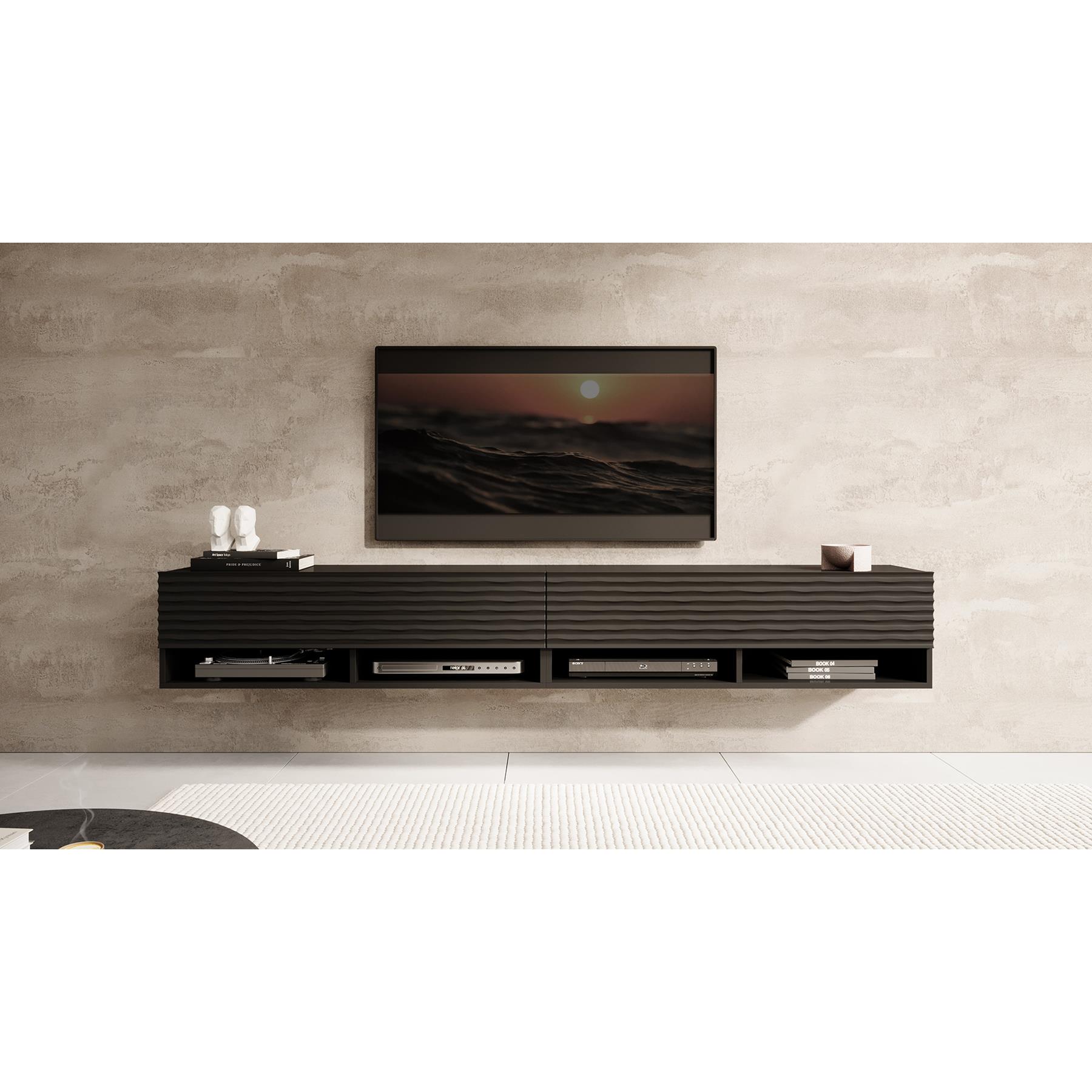 Meubella TV-Meubel Asino - Wave - Mat zwart  - 200 cm