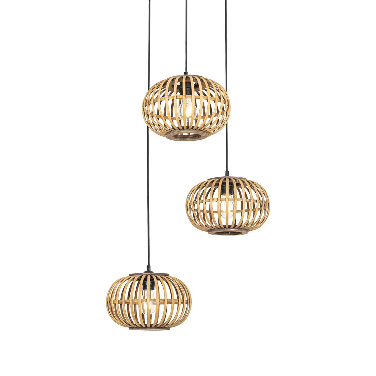 QAZQA Oosterse hanglamp bamboe 3-lichts rond - Amira