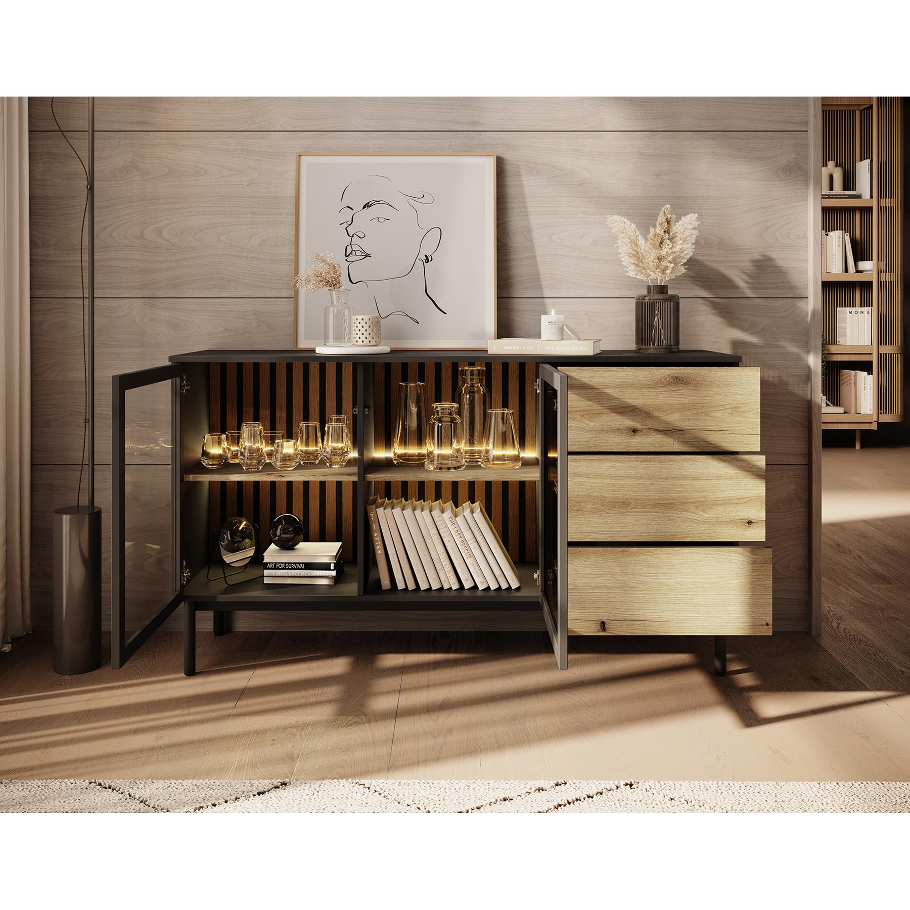 Meubella Dressoir Ludwig - Zwart - Eiken - 150 cm
