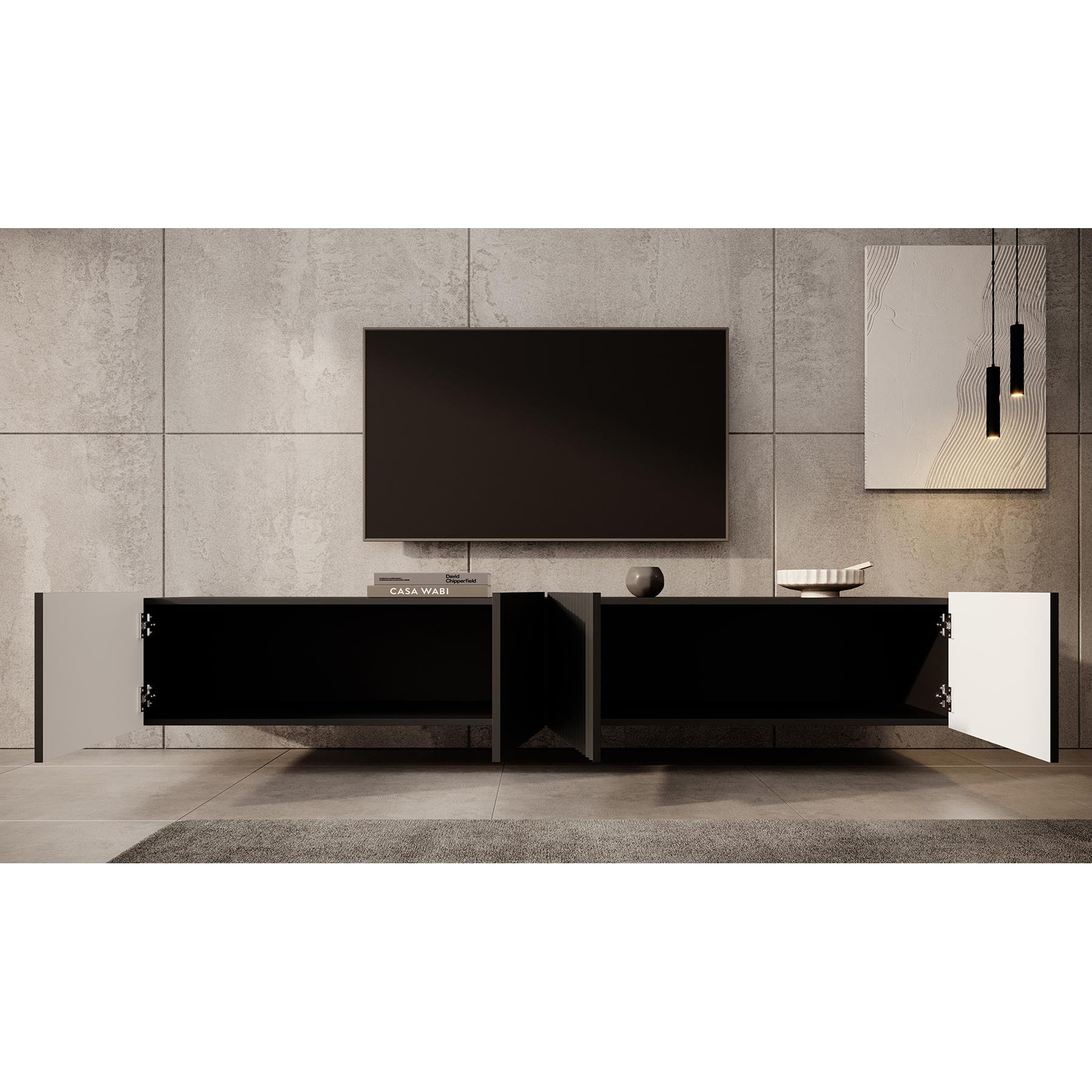 Meubella TV-Meubel Pepinos - Mat zwart - 200 cm