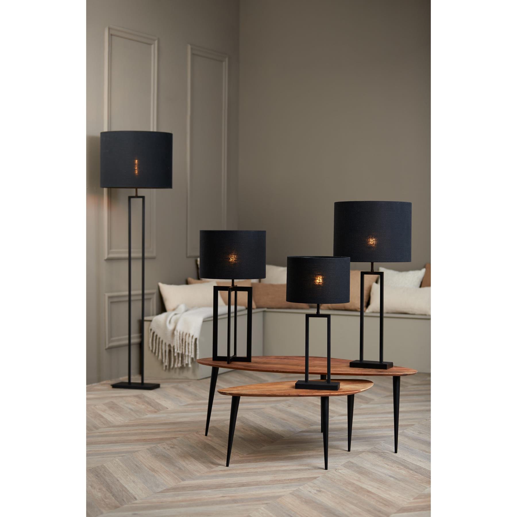Light & Living Cilinder lampenkap Livigno - Zwart - Ø40x30cm