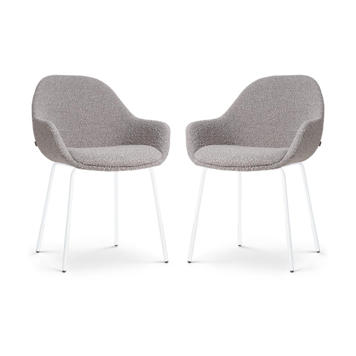Nolon Nora-Mae Eetkamerstoelen Set van 2 - Bouclé Taupe - Witte Poten