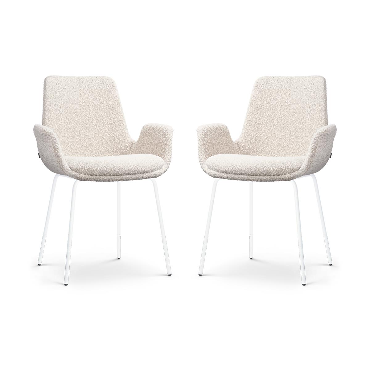 Nolon Nora-Eef Eetkamerstoelen Set van 2 - Bouclé Beige - Witte Poten