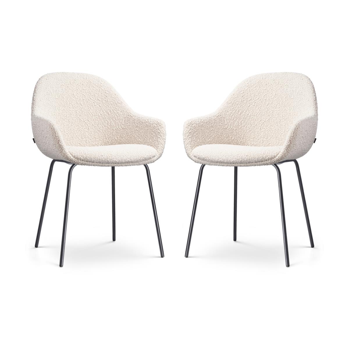 Nolon Nora-Mae Eetkamerstoelen Set van 2 - Bouclé Beige - Zwarte Poten