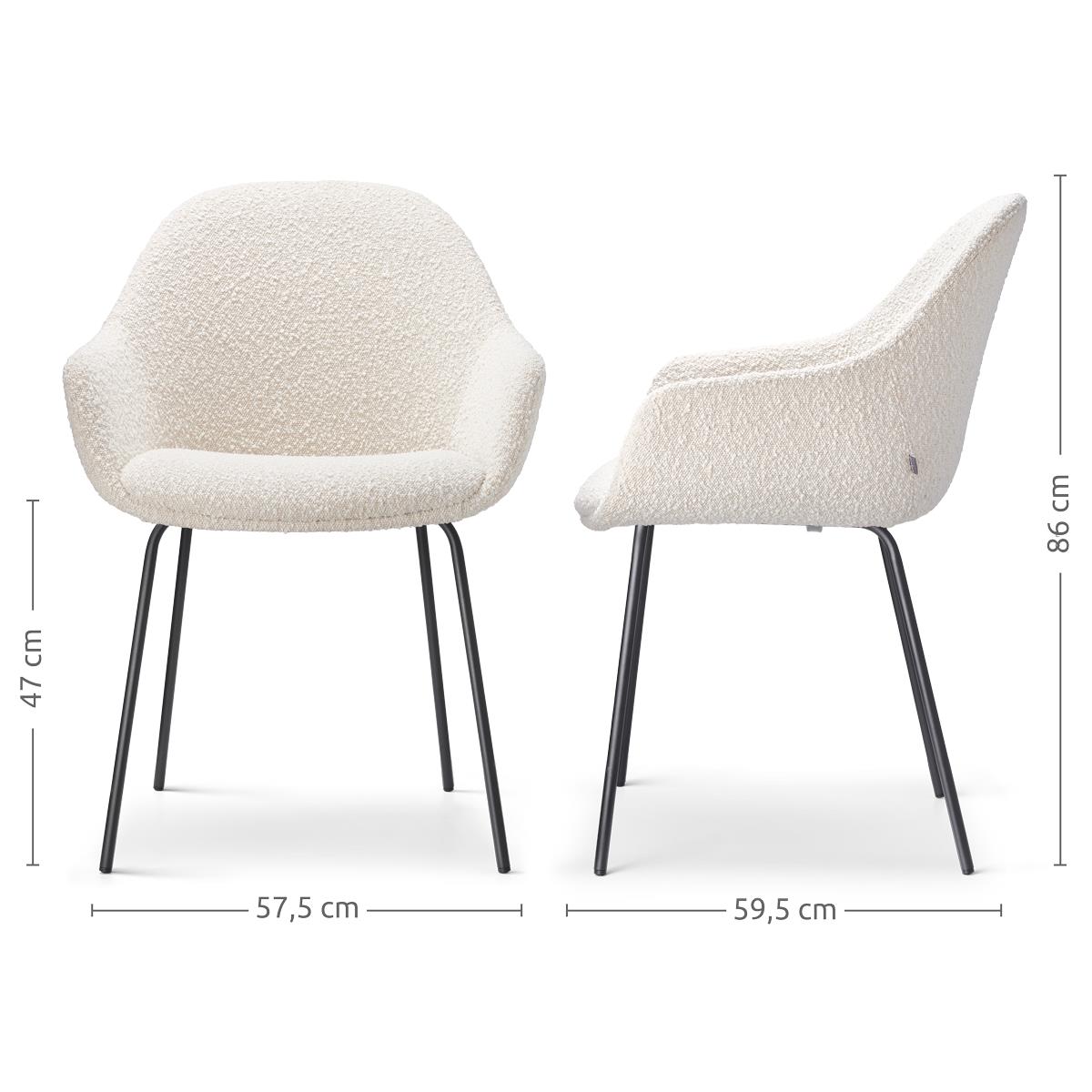 Nolon Nora-Mae Eetkamerstoelen Set van 2 - Bouclé Beige - Zwarte Poten