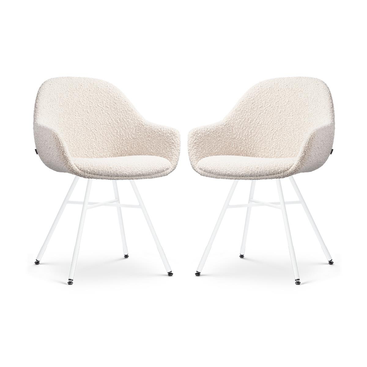 Nolon Noa-Mae Eetkamerstoelen Set van 2 - Bouclé Beige - Witte Poten