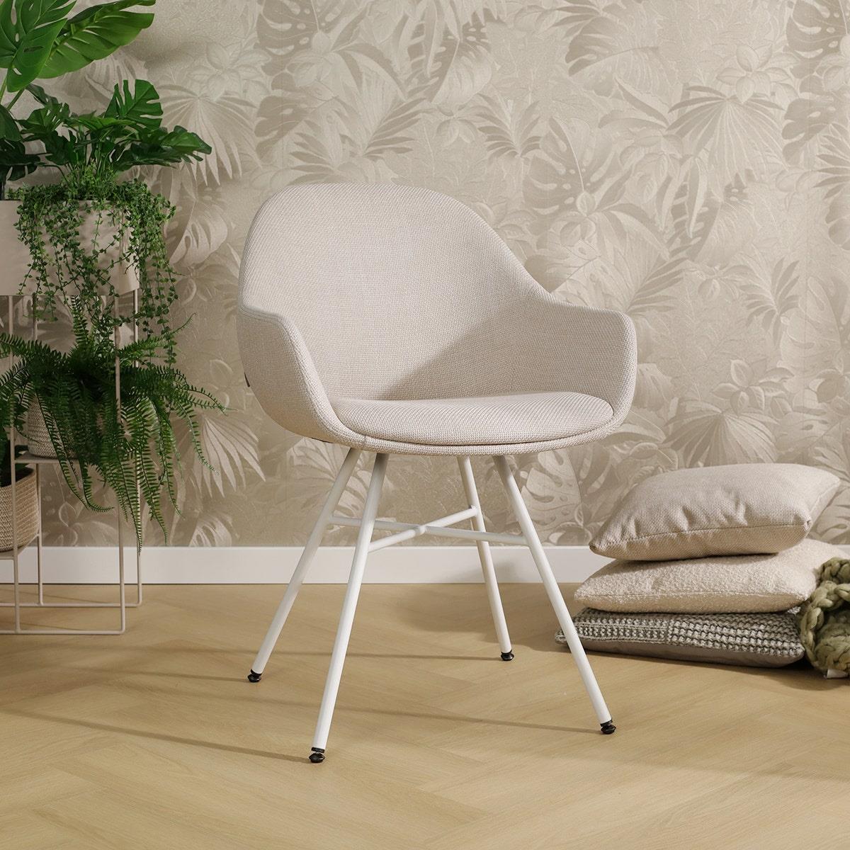 Nolon Noa-Mae Eetkamerstoelen Set van 2 - Beige - Witte Poten