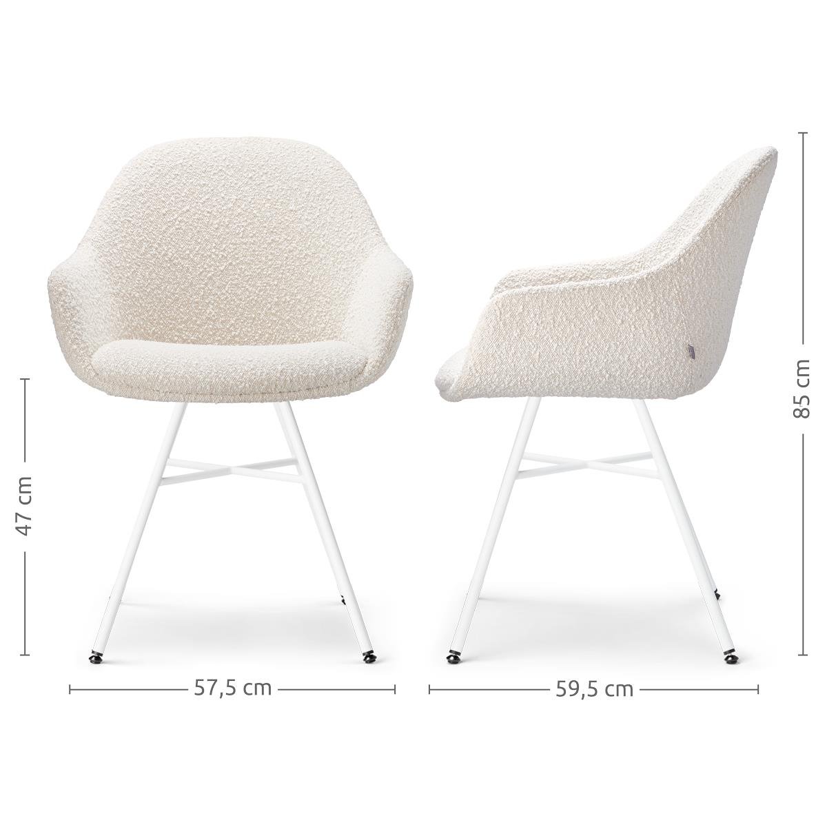 Nolon Noa-Mae Eetkamerstoelen Set van 2 - Bouclé Beige - Witte Poten