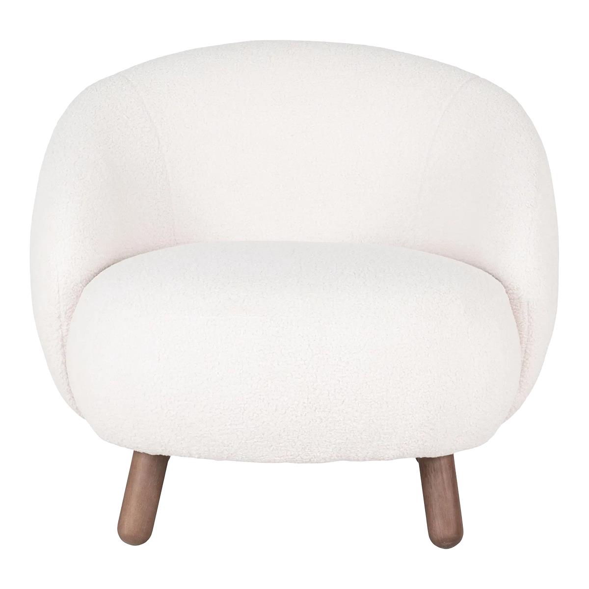 Artichok Mona ronde fauteuil met walnoot poten - teddystof wit