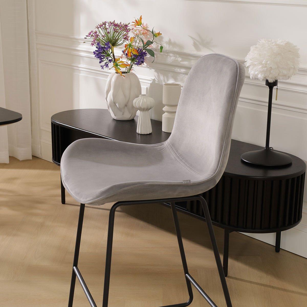 Nolon Nino-Fé Barkruk Grijs - Velvet - Zwart Onderstel - 75 cm