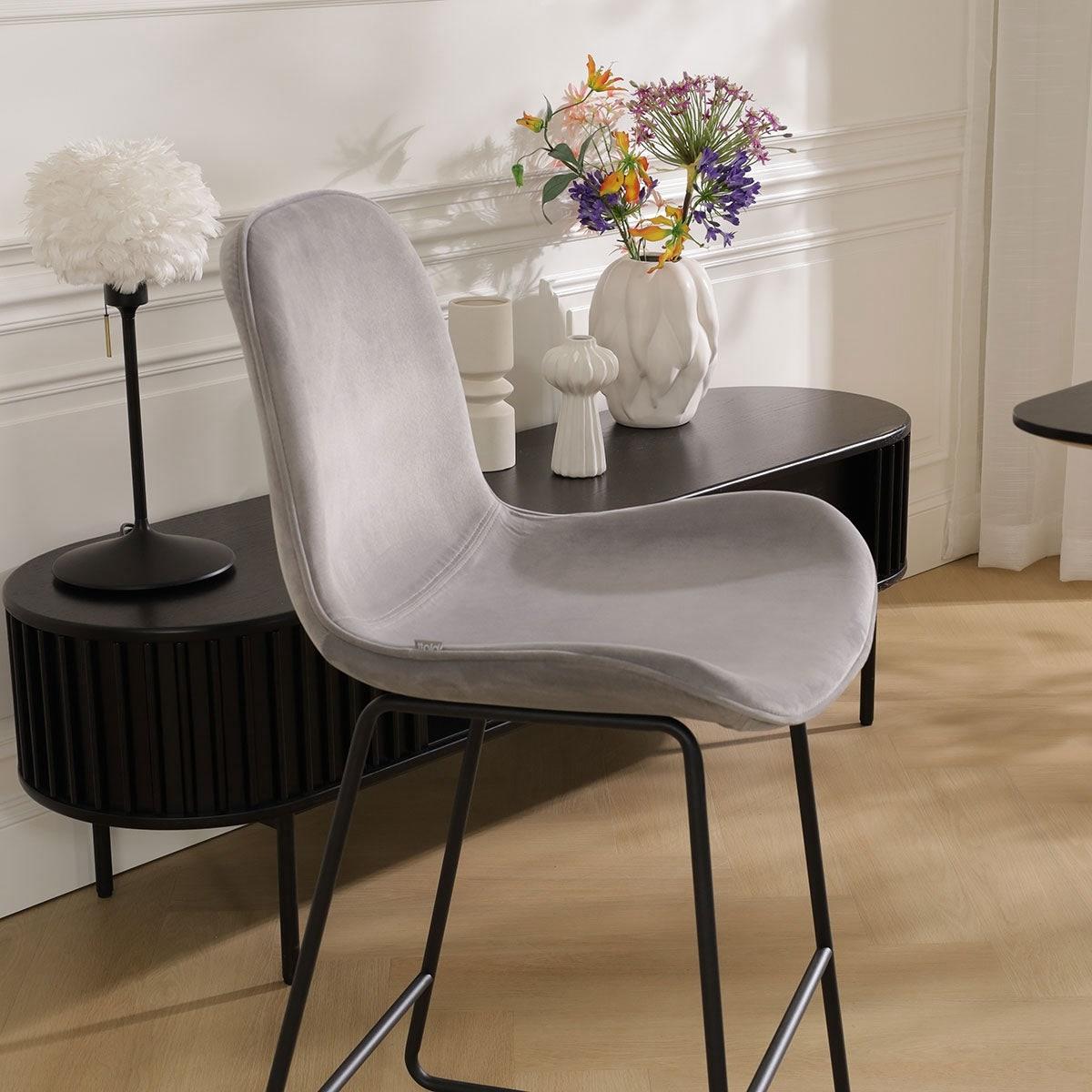 Nolon Nino-Fé Barkruk Grijs - Velvet - Zwart Onderstel - 65 cm