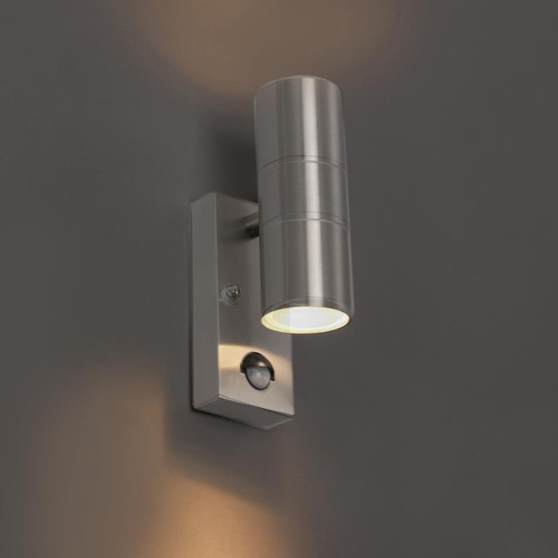 QAZQA Buitenwandlamp staal 2-lichts IP44 met bewegingssensor - Duo