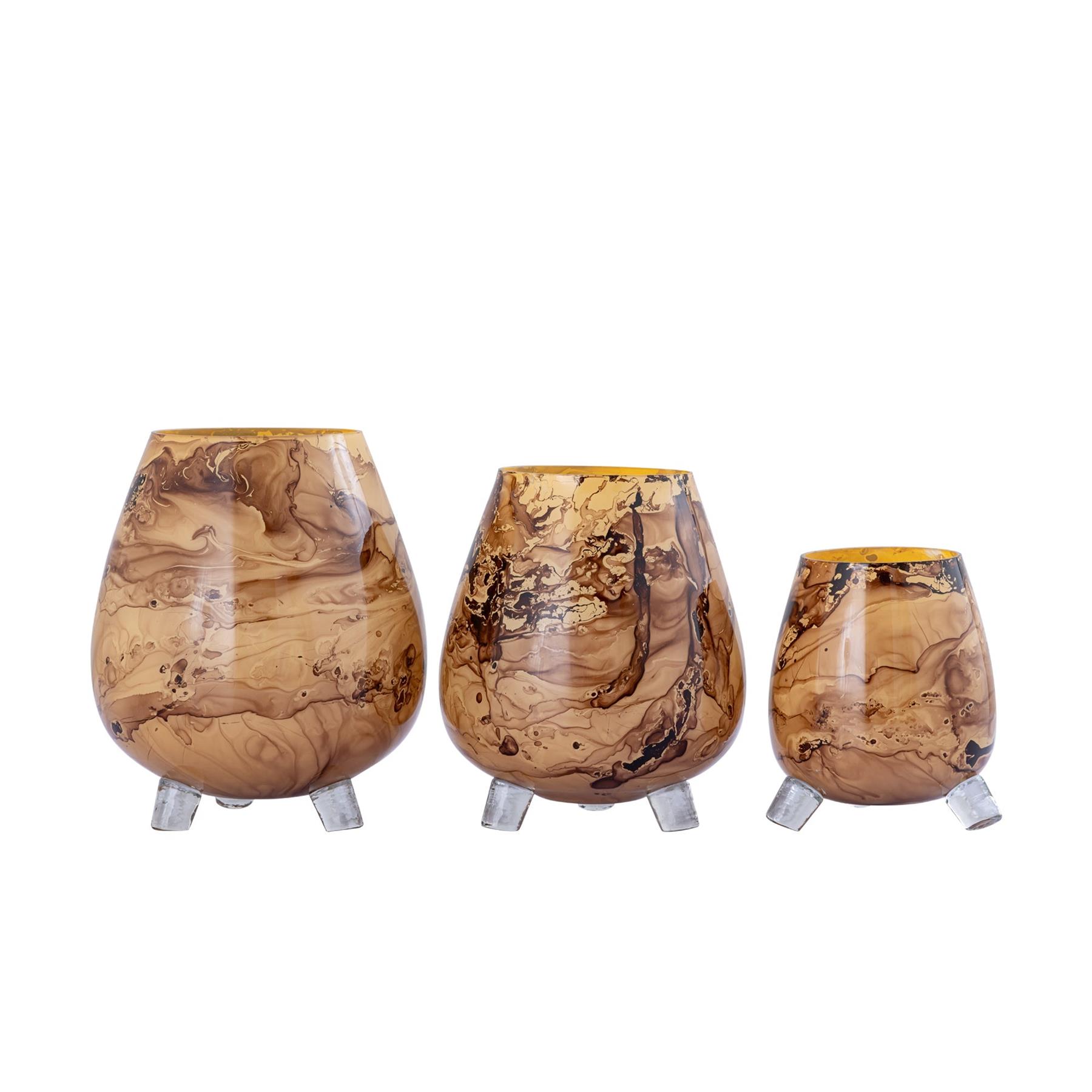 PTMD Windlicht Jamillia - 17x17x19 cm - Glas - Bruin