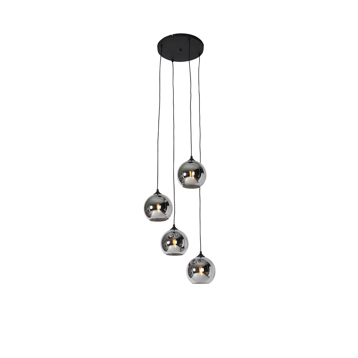 QAZQA Smart hanglamp zwart met smoke glas incl. 4 Wifi A60 - Wallace