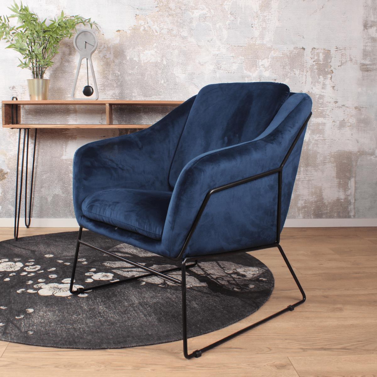 DS4U Antonio fauteuil velvet donkerblauw