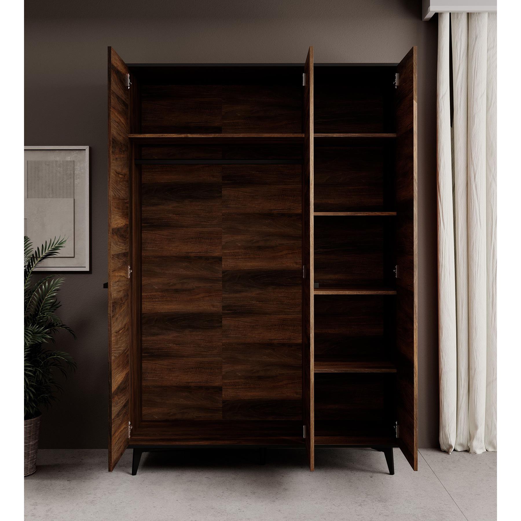Meubella Kledingkast Frey - Donker eiken - Zwart - 135 cm