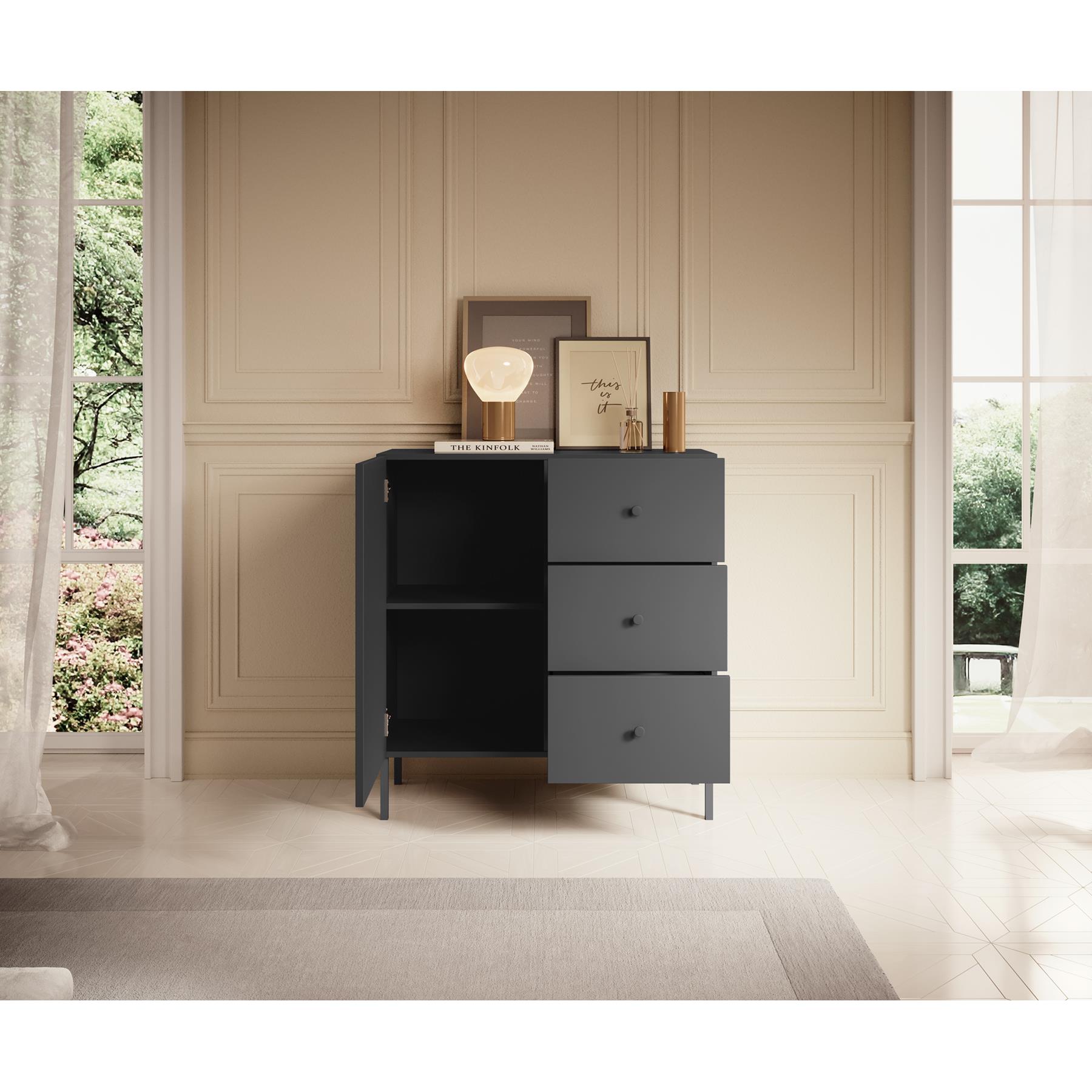 Meubella Dressoir Vermont - Antraciet - 90 cm