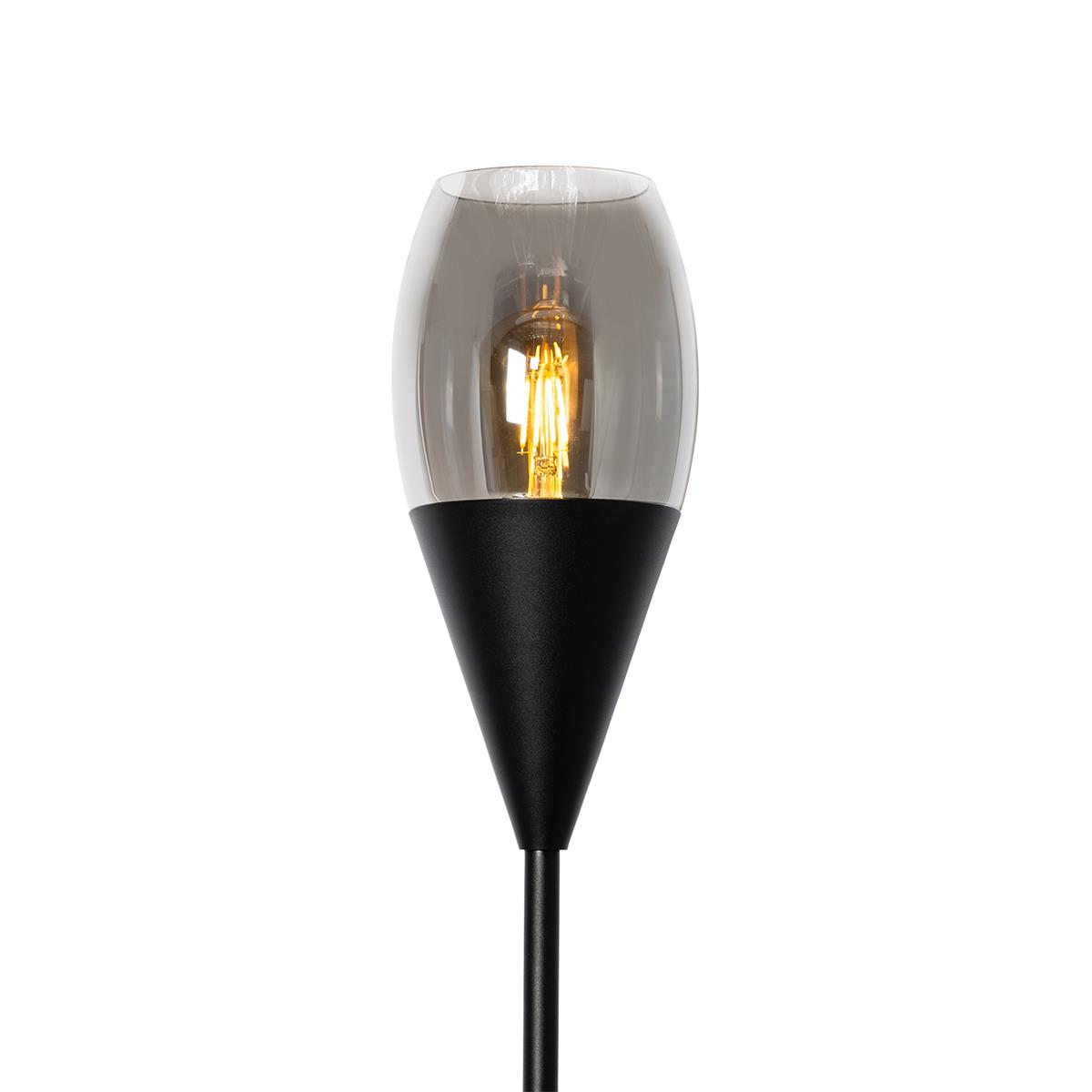 QAZQA Moderne vloerlamp zwart met smoke glas - Drop