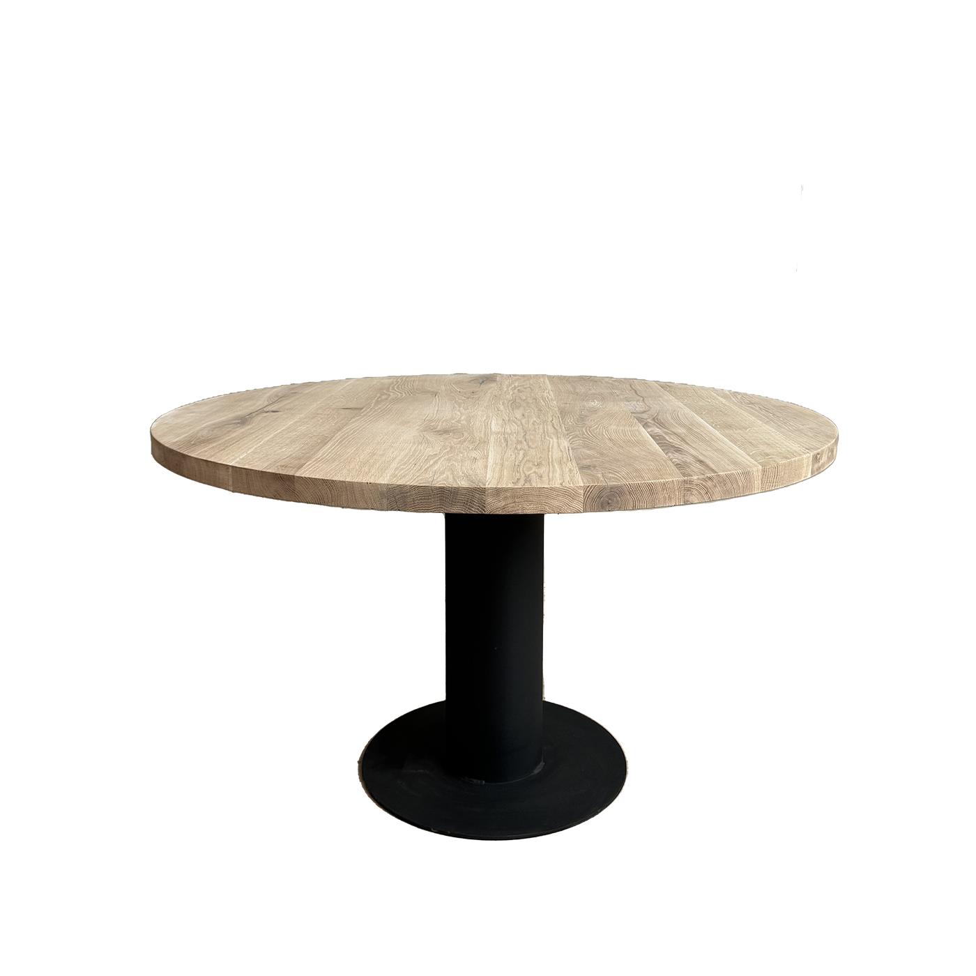 Old Inn - Eetkamertafel Rond Eiken met kolompoot – 130 cm