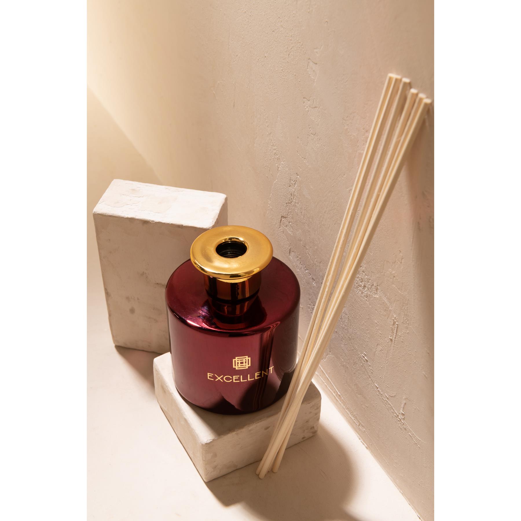 J-Line geurolie + stokjes Excellent - Rose Champagne - glas - rood