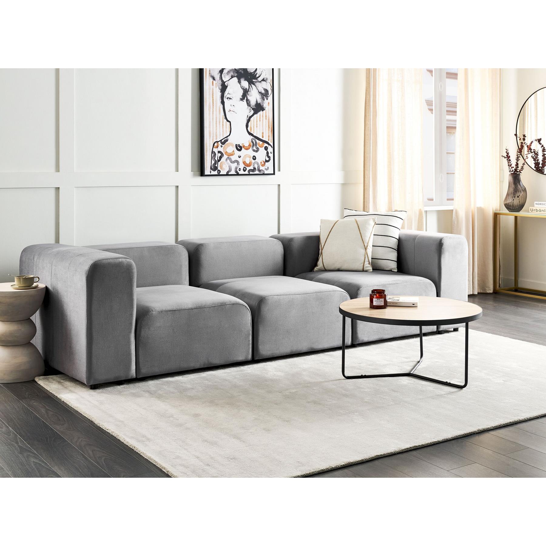 Beliani - FALSTERBO - Modulaire driezitsbank - Grijs - Fluweel