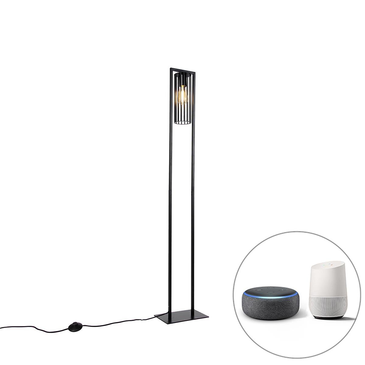 QAZQA Smart moderne vloerlamp zwart incl. Wifi ST64 - Balenco Wazo