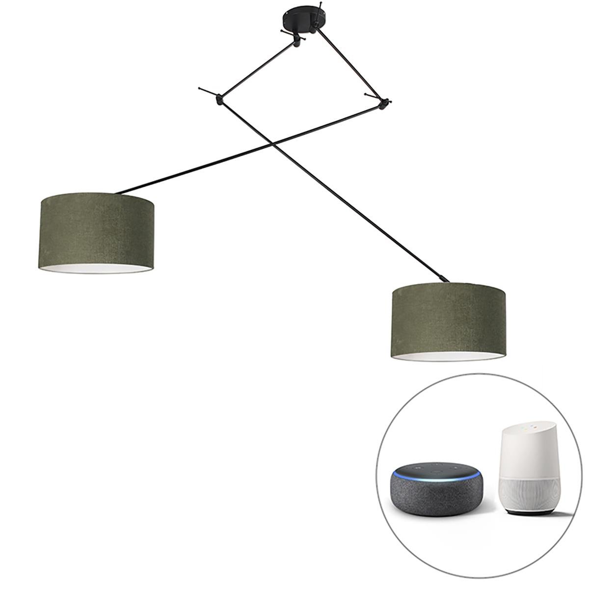 QAZQA Smart hanglamp zwart met kap 35 cm groen incl. 2 Wifi A60 -