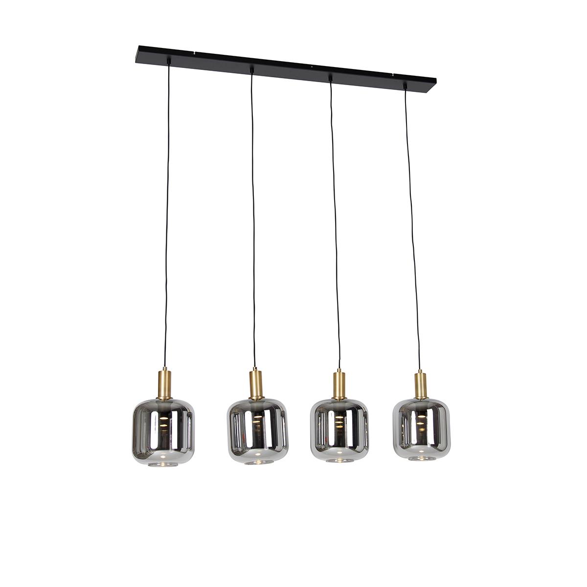QAZQA Hanglamp zwart met goud en smoke glas incl. 4 PUCC - Zuzanna