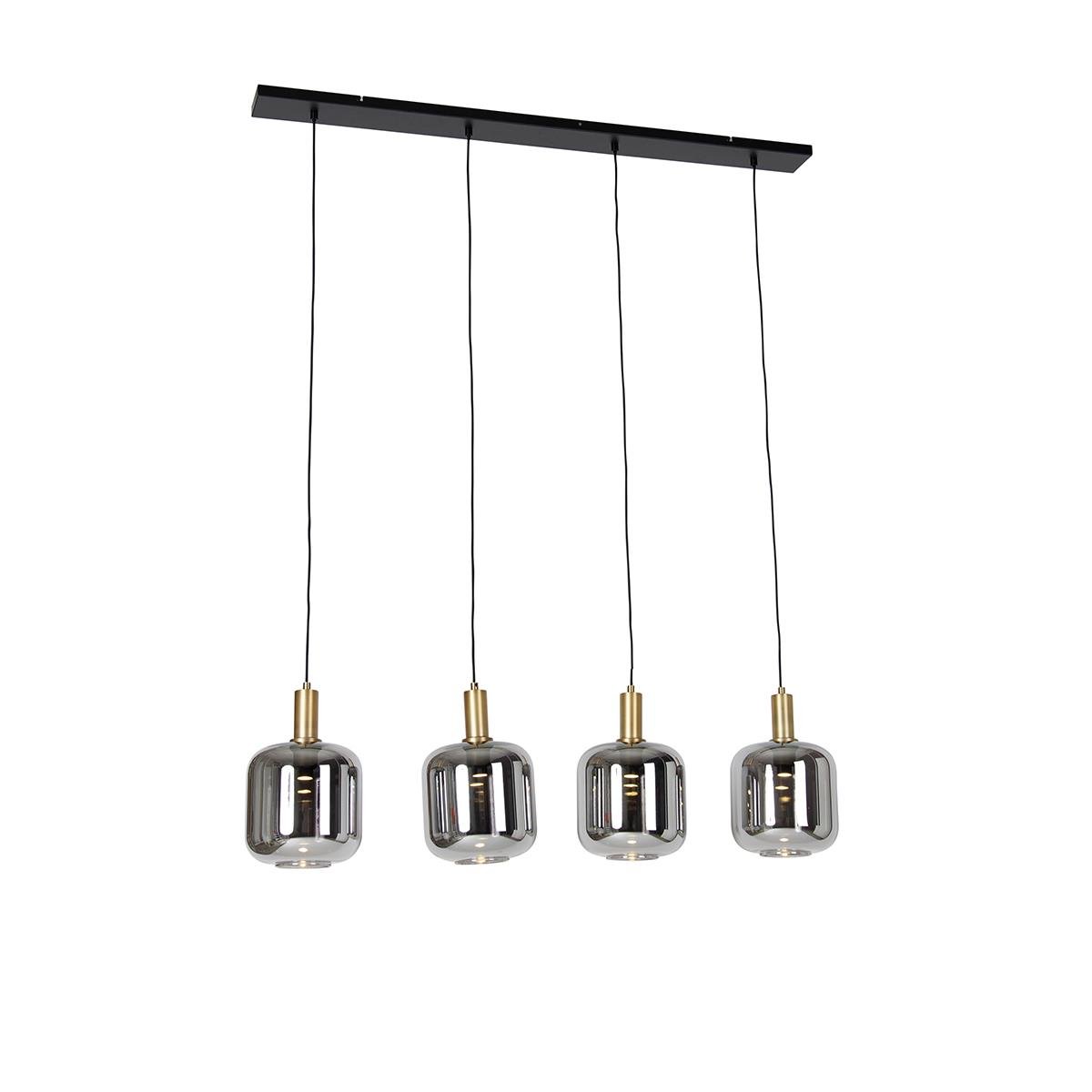 QAZQA Hanglamp zwart met goud en smoke glas incl. 4 PUCC - Zuzanna