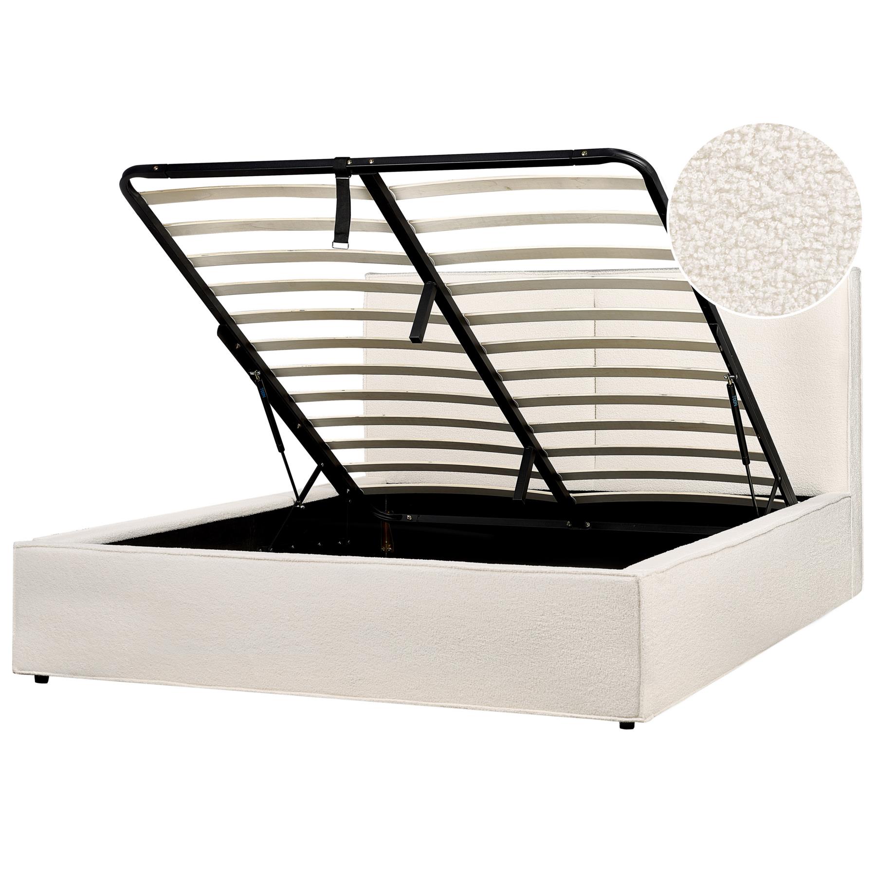Beliani-MOISSAC-Tweepersoonsbed-Gebroken wit-160 x 200 cm-Polyester